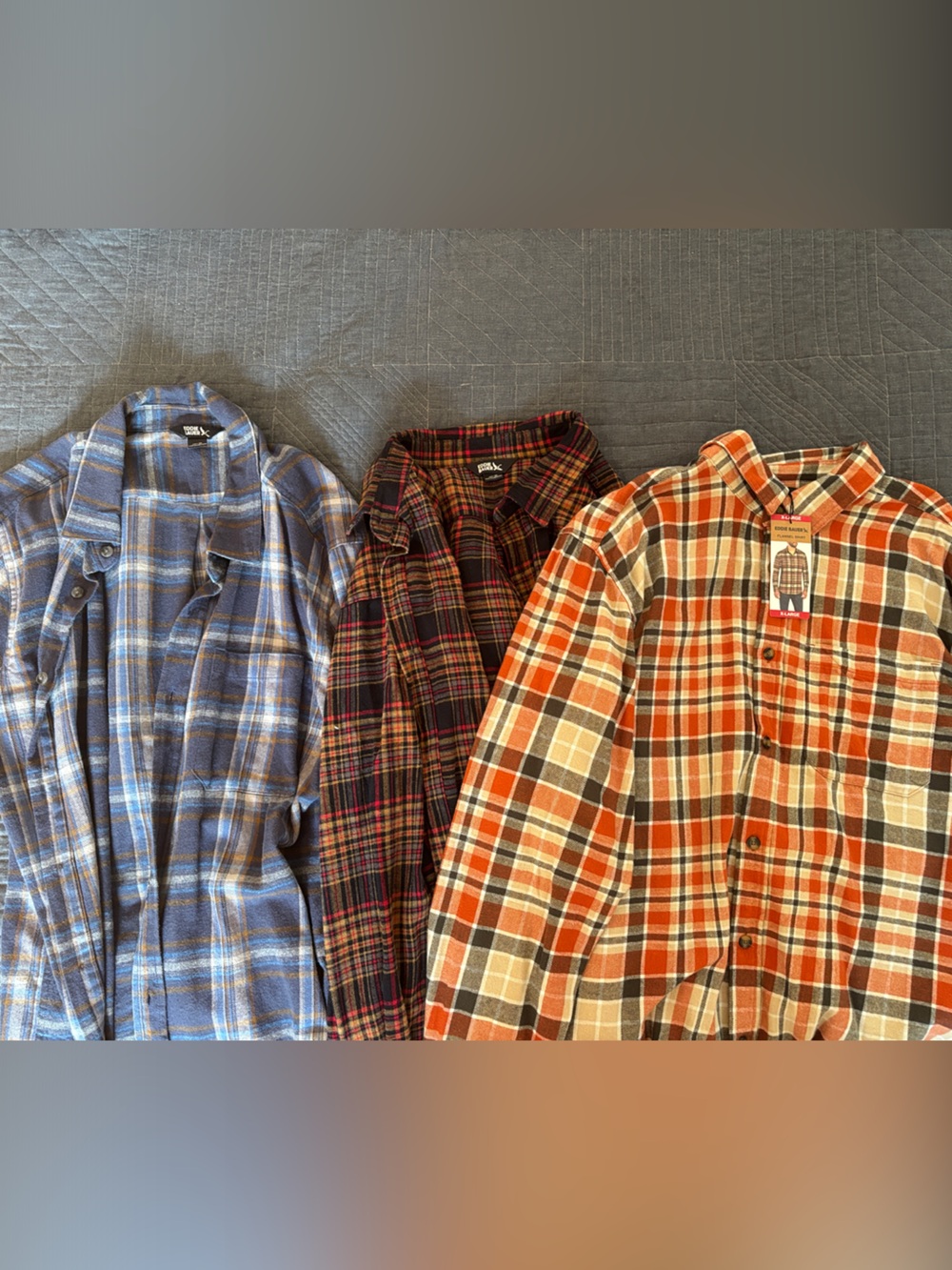 Eddie Bauer Orange, Blue & Burgundy Plaid Button-Down Shirt Trio